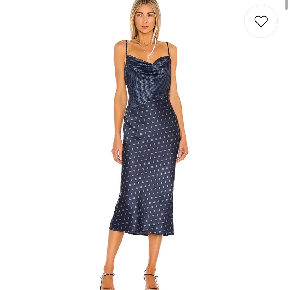 Evelynn Midi Dress in Navy Polka Dot - Revolve